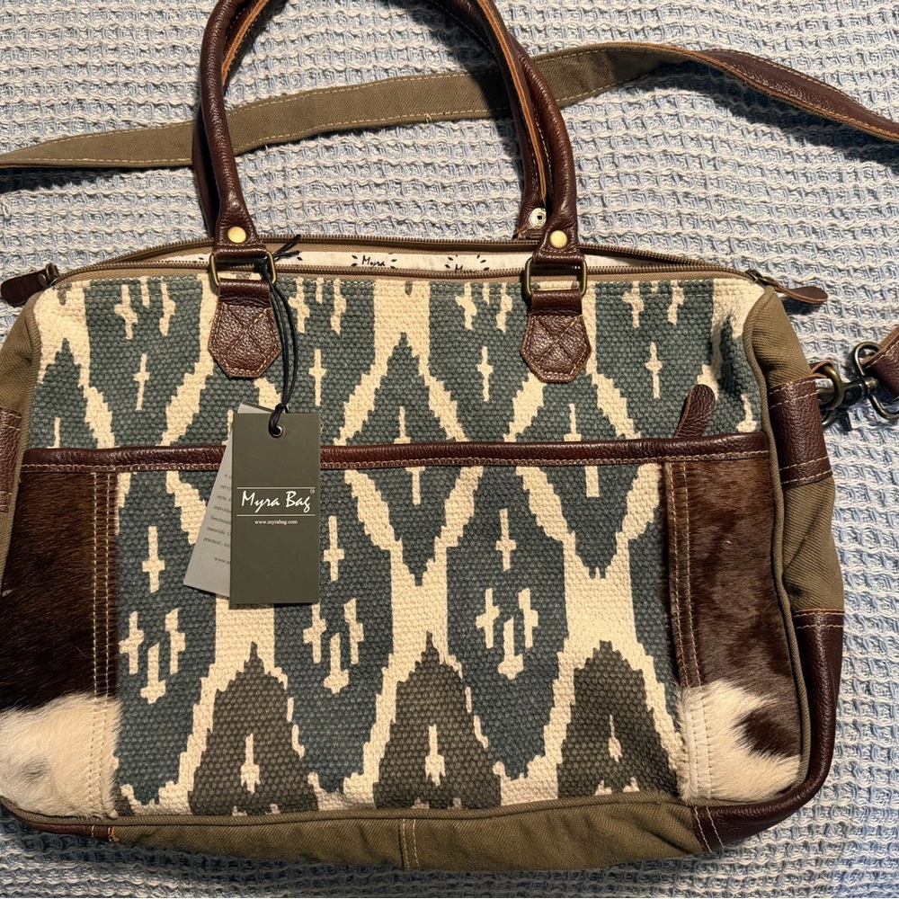 Myra Bag Canvas Tan and Cream Patterned Tote